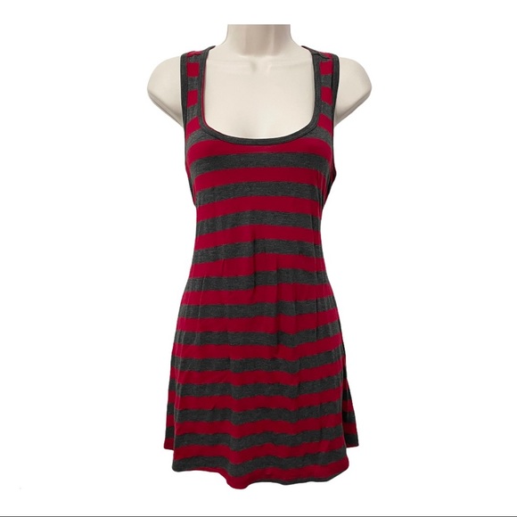 MaxRave Striped Short Dress Red Grey Gray Stripes - Picture 1 of 4